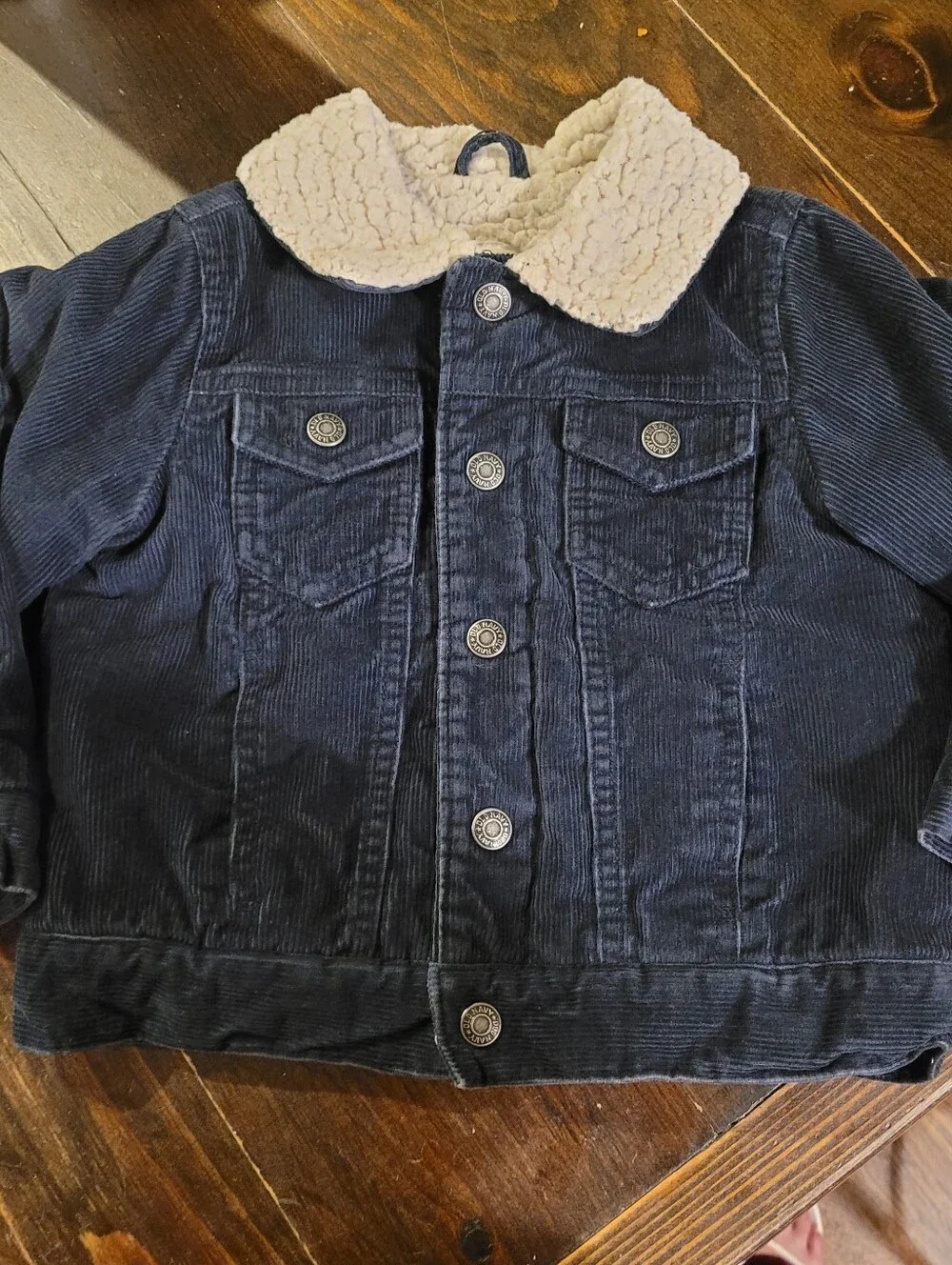 Old Navy Corduroy Trucker Jacket Sherpa Lined Navy Blue 3T